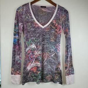 Vintage Tattoo Graphic Burnout Top Y2k Edgy Tattoocore Rocker Chic Emo Revival M